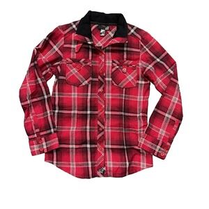 Y2K Fox Racing Plaid Flannel Button Up Casual Shirt Women's Size Large Red